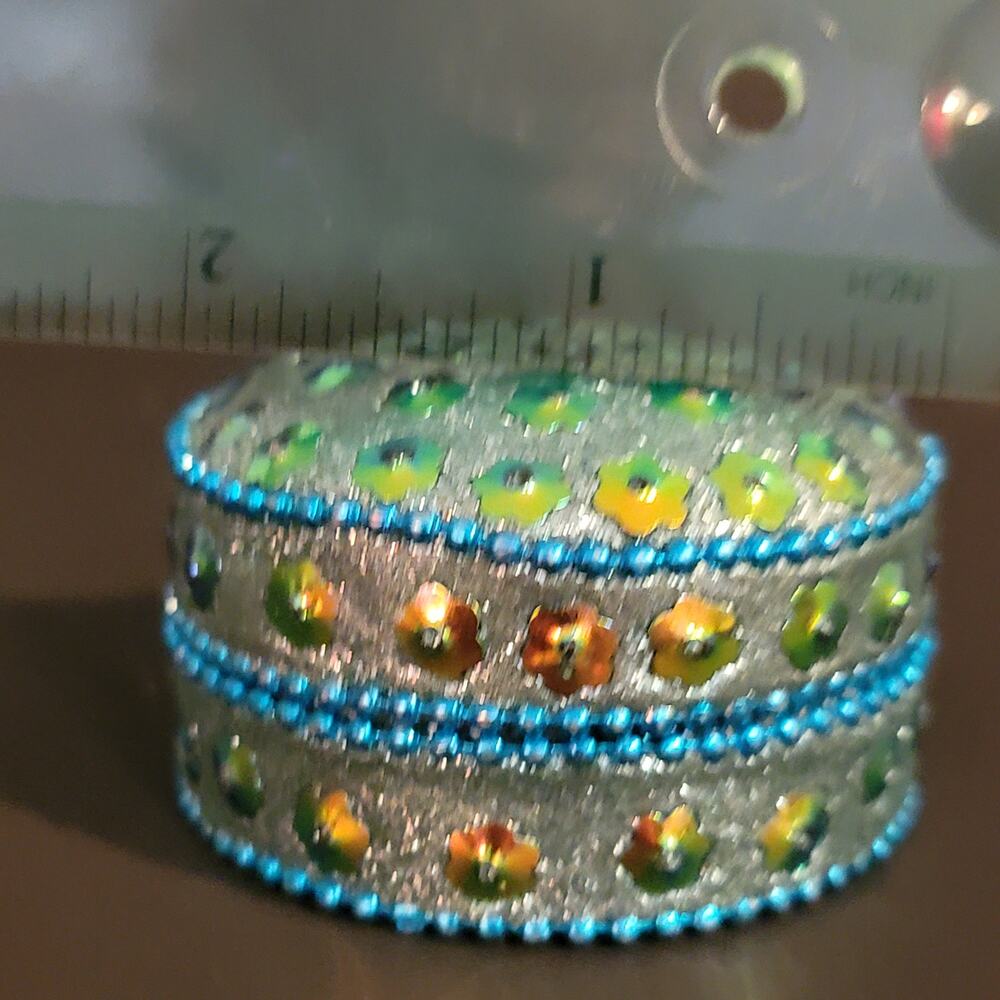 Mini Sequin Trinket Box 1" Silver Blue Small Boho Jewelry Holder